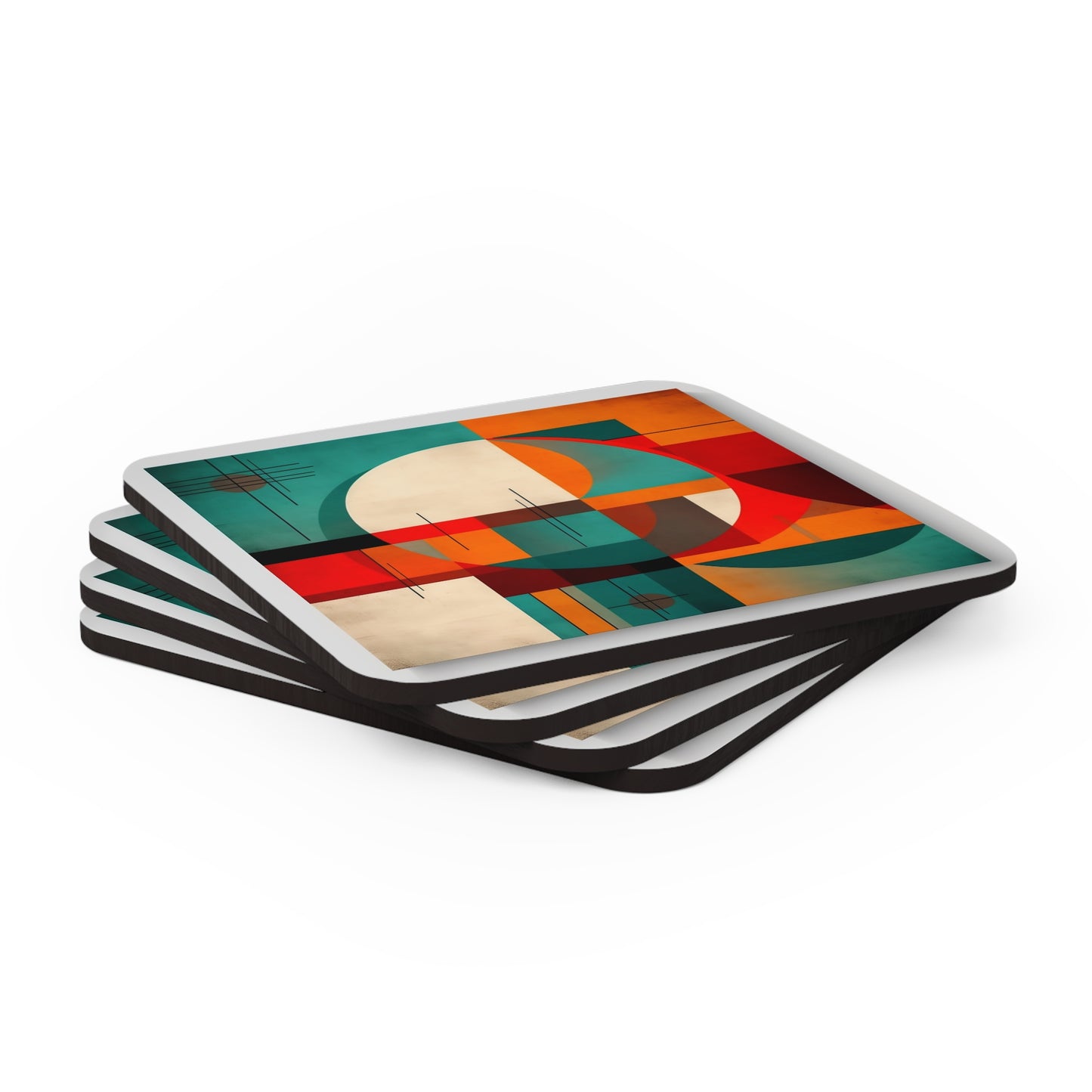 Modern Abstract Geometry: Corkwood Coaster Set for Artistic Expressions