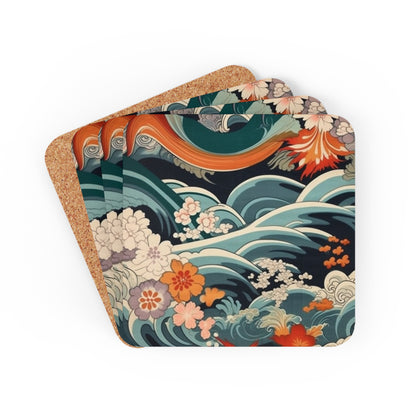 Elegant Kimono Corkwood Coaster Set: Embrace Japanese Artistry