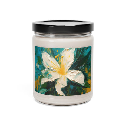 Floral Symphony: Scented Soy Candle featuring an Abstract Oil Painting of Jasmine