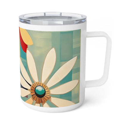 Floral Delight: Minimalist Home Decor with Flower Drawings on Insulated Coffee Mug