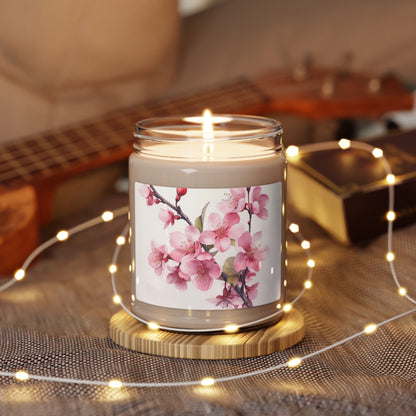 Artistic Flourish: Floral Watercolor Cherry Blossom Scented Soy Candle