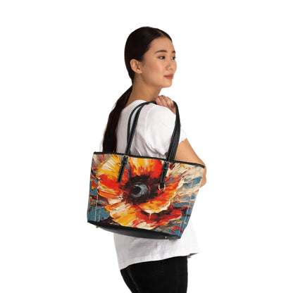 Poppy Symphony: PU Leather Shoulder Bag with Abstract Floral Artwork