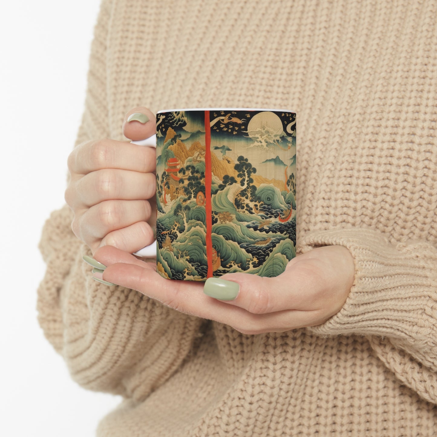 Harmony of the Elements: Japanese Tapestry-Inspired Ceramic Mug