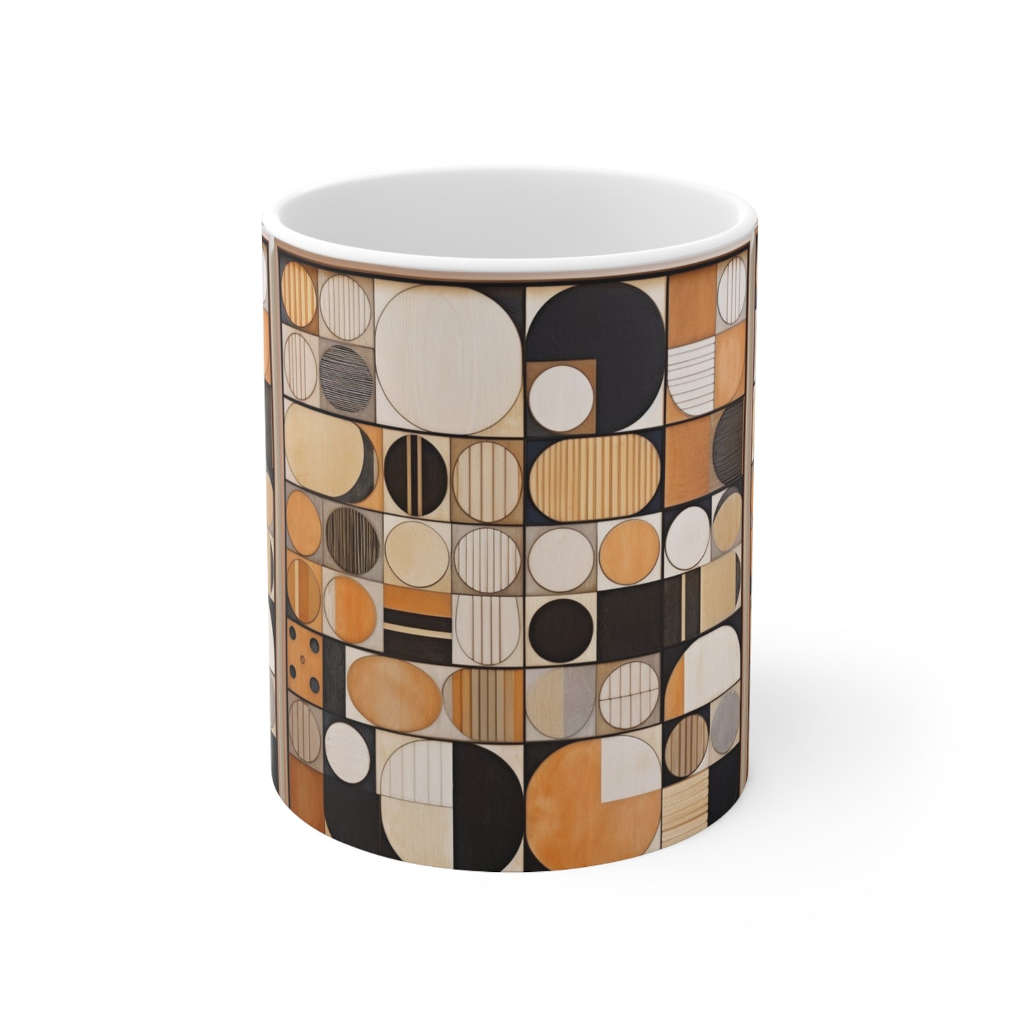 Circular Mosaic Ceramic Mug: Geometric Simplicity in Earthy Tones