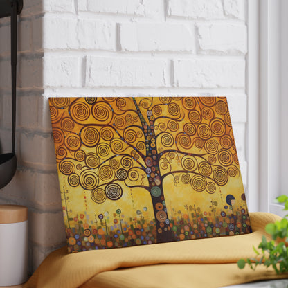 Symbolic Harmony: Gustav Klimt Tree of Life Glass Cutting Board, Embrace Artistic Elegance