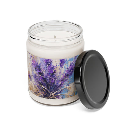 Vibrant Lavender Art on Scented Soy Candle: A Floral Delight for Your Senses