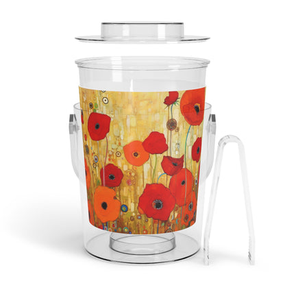 Floral Symphony: Ice Bucket with Tongs showcasing Gustav Klimt's Poppies in Art Nouveau