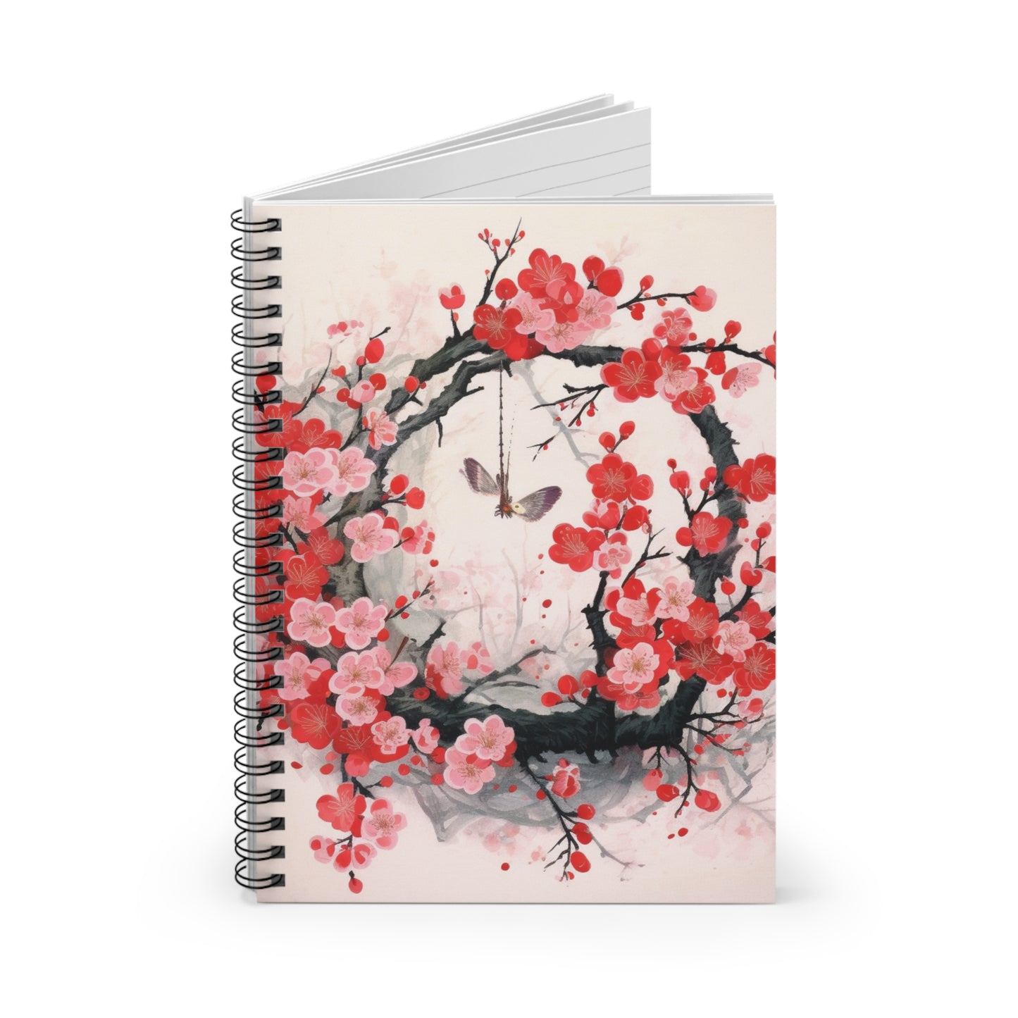 Cherry Blossom Delight: Spiral Notebook Adorned with Intricate Flower Drawings and Artistry