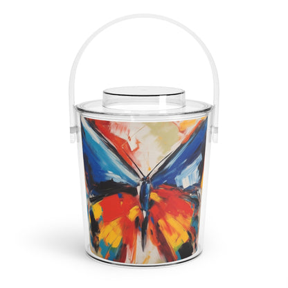 Brush Strokes of Butterfly Splendor: Ice Bucket with Tongs for Artistic Inspiration