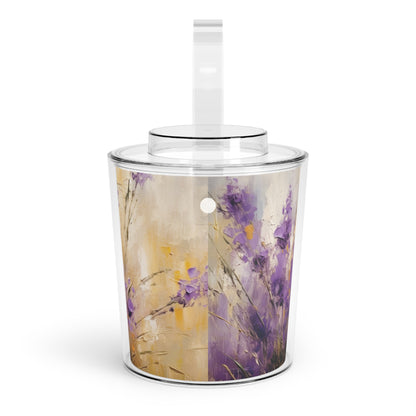 Expressive Lavender Drawing on Ice Bucket with Tongs: A Symphony of Colors and Petals