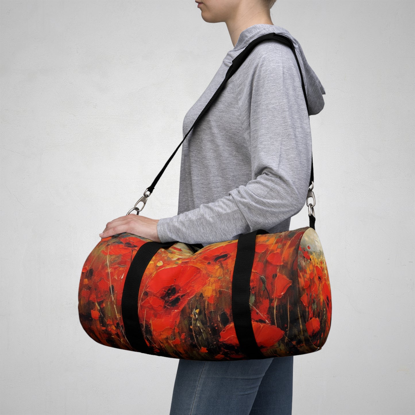 Whimsical Poppy Art on Duffel Bag
