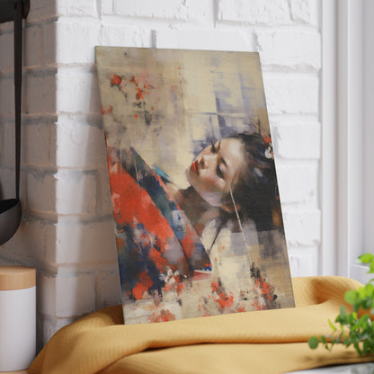 Japanese-Inspired Abstract Oil Painting Glass Cutting Board: Celebrating Geisha Beauty