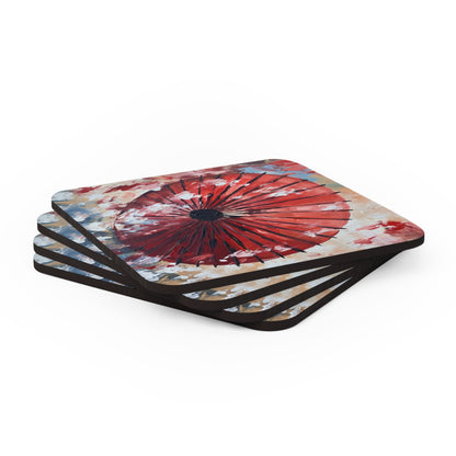 Abstract Japanese Umbrella Painting Corkwood Coaster Set: Unleashing Artistic Beauty