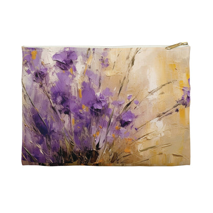 Expressive Lavender Drawing on Accessory Pouch: A Symphony of Colors and Petals