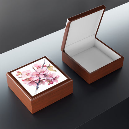 Whimsical Delight: Watercolor Cherry Blossom Tree Jewelry Box