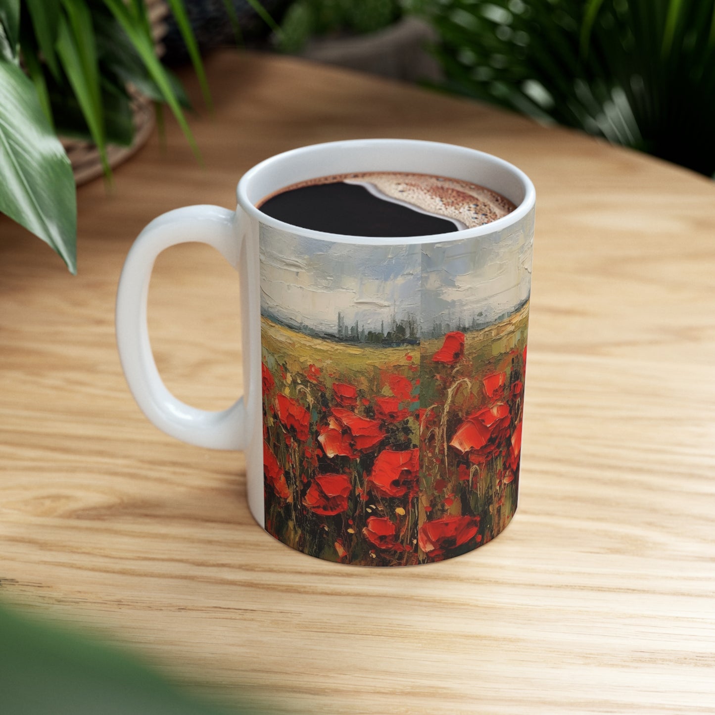 Abstract Poppy Fields: Ceramic Mug for Artistic Inspiration