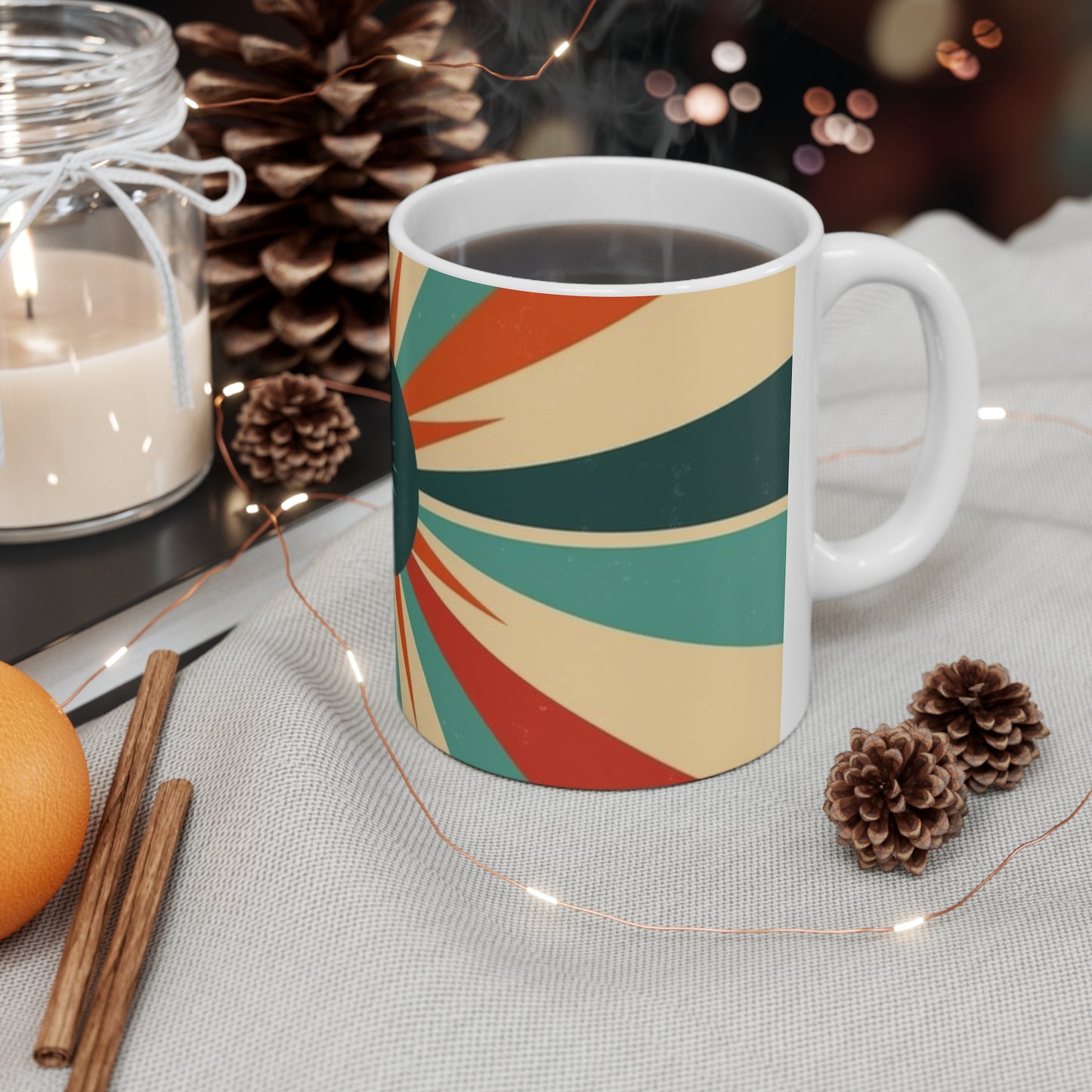 Vintage Revival: 1950s Fashion Mug with Midcentury Modern Flair and Starburst Candy Colored Patterns