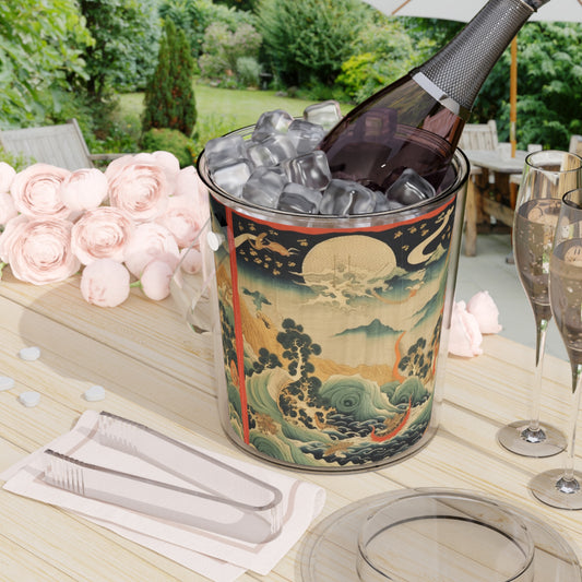 Harmony of the Elements: Japanese Tapestry-Inspired Ice Bucket with Tongs