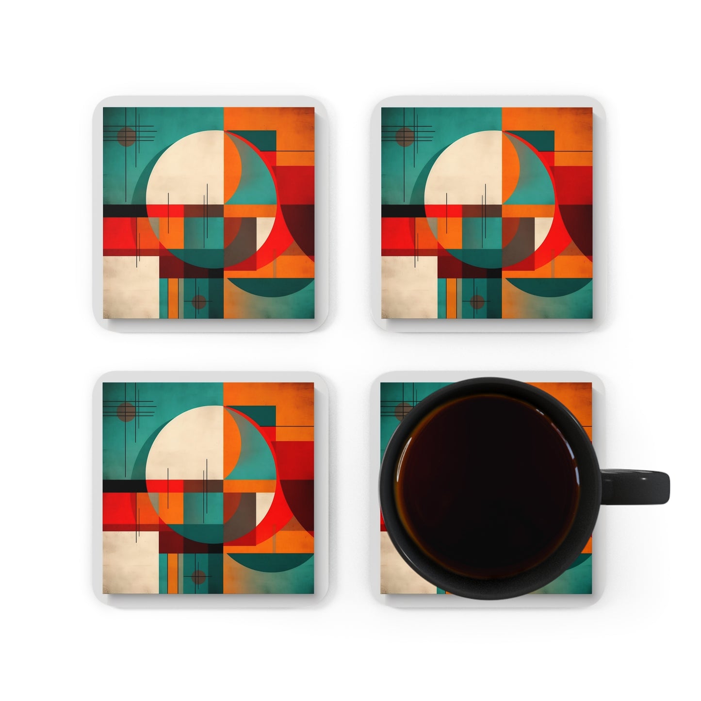 Modern Abstract Geometry: Corkwood Coaster Set for Artistic Expressions