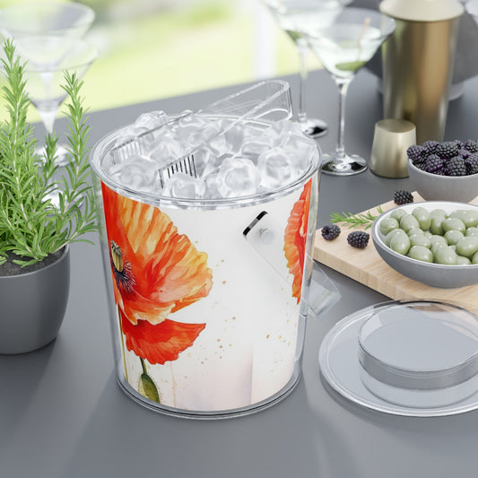 Watercolor Poppy Garden Ice Bucket with Tongs: Unleash the Beauty of Nature