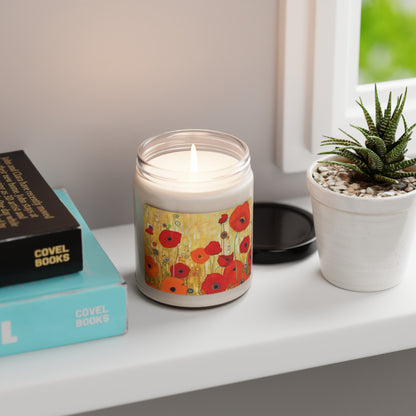 Floral Symphony: Scented Soy Candle showcasing Gustav Klimt's Poppies in Art Nouveau