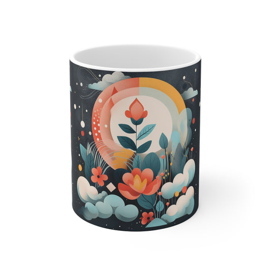 Midcentury Artistry: Ceramic Mug with Abstract Art and Atomic Age Influence