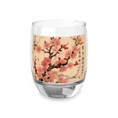 Floral Fusion: Whiskey Glass Merging Cherry Blossom Beauty and Artistic Flower Drawings