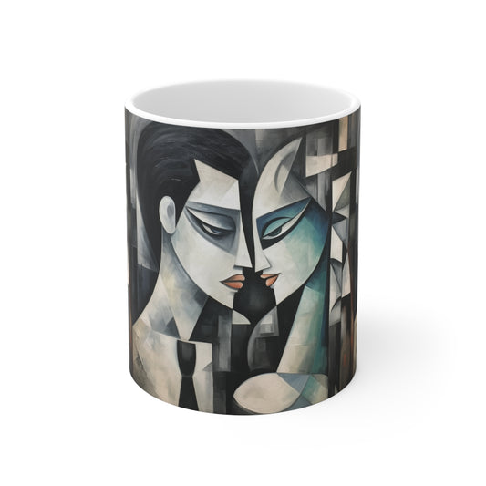 Ceramic Mug with Cubist Art: Artistic Finesse and Abstract Flair