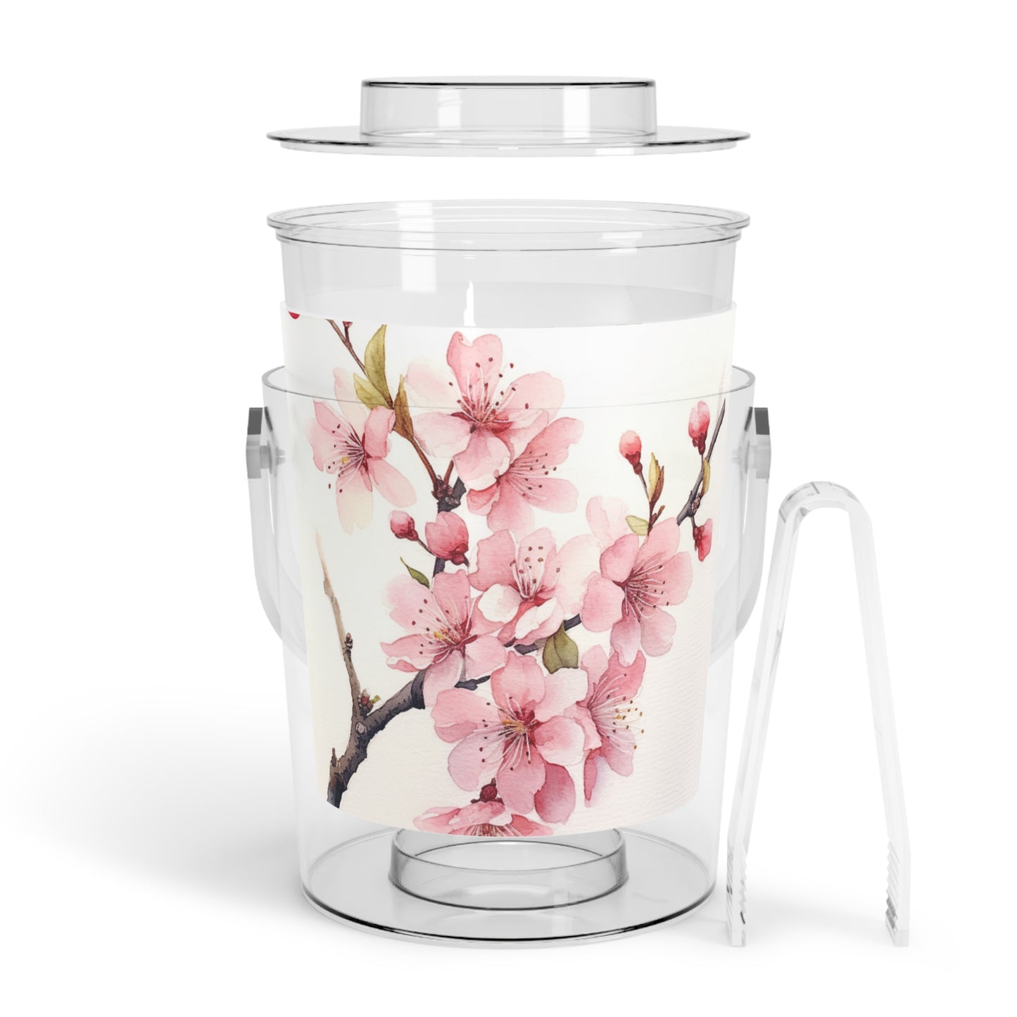 Watercolor Cherry Blossom Ice Bucket with Tongs