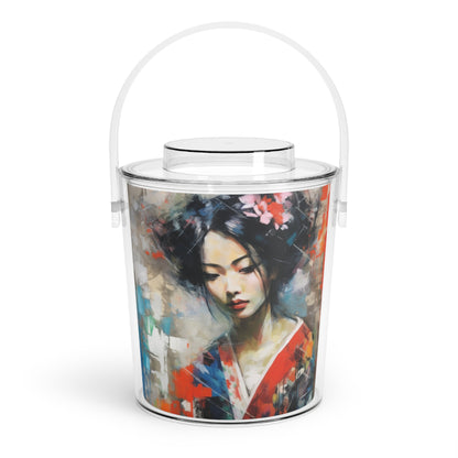 Ice Bucket with Tongs with Geisha Art: Sip in Style with Japanese Artistic Flair