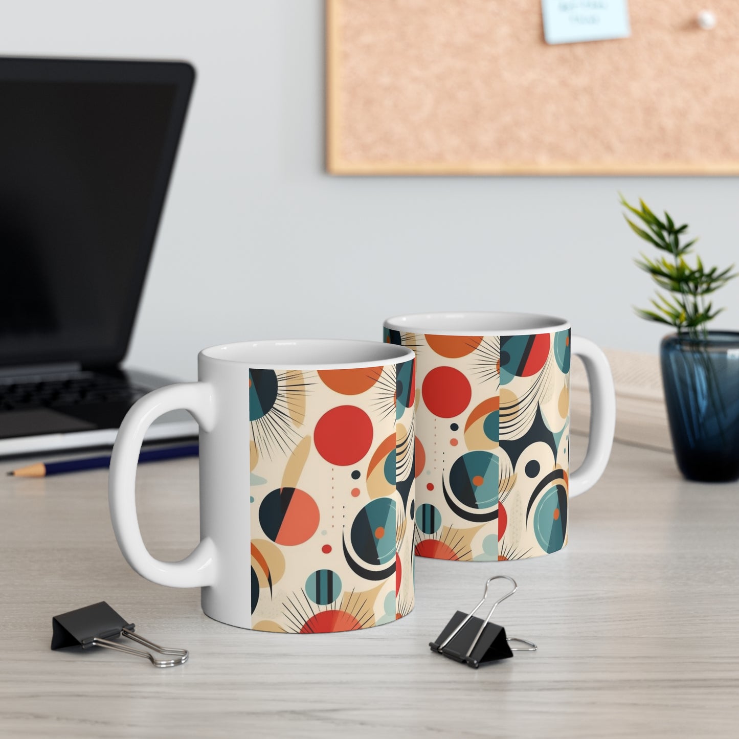 Midcentury Modern Delight: Ceramic Mug with Abstract Art and Atomic Age Design