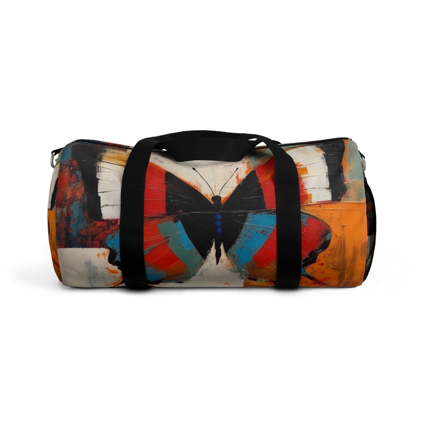 Bauhaus-Inspired Butterfly Symphony: Duffel Bag  with Vibrant Colors and Intricate Details