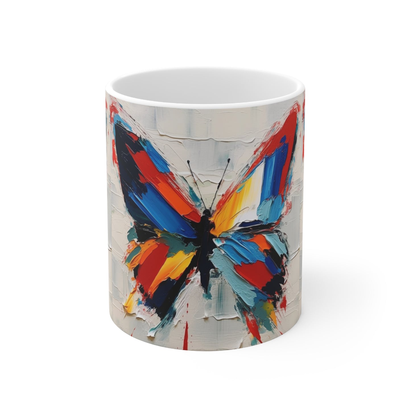 Abstract Butterfly Art on Ceramic Mug: A Contemporary Twist to Classic Symbolism