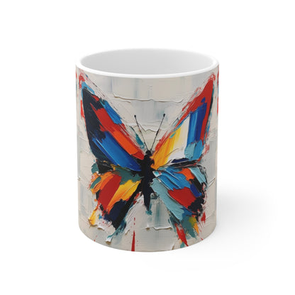 Abstract Butterfly Art on Ceramic Mug: A Contemporary Twist to Classic Symbolism