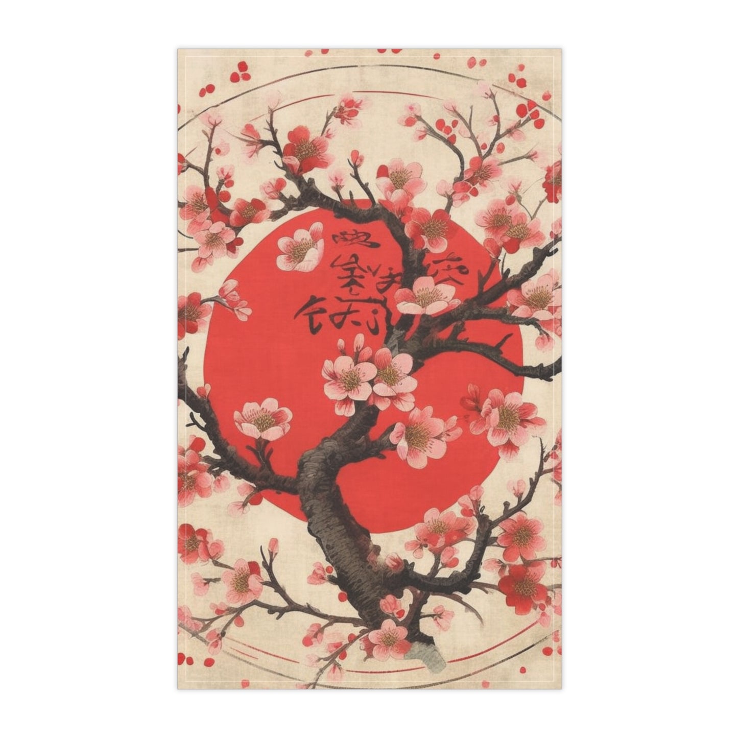 Nature's Brushstrokes: Kitchen Towel Featuring Captivating Cherry Blossom Drawings