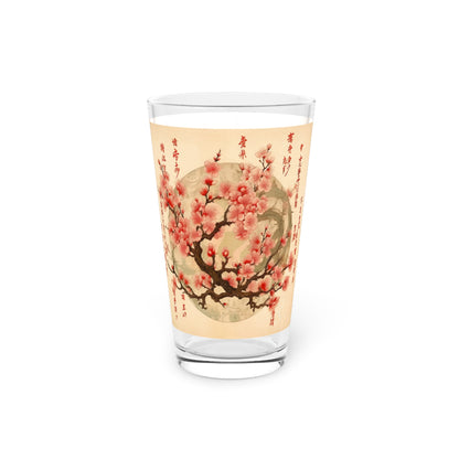 Whimsical Blossom Dreams: Pint Glass with Delightful Flower Drawings and Cherry Blossoms