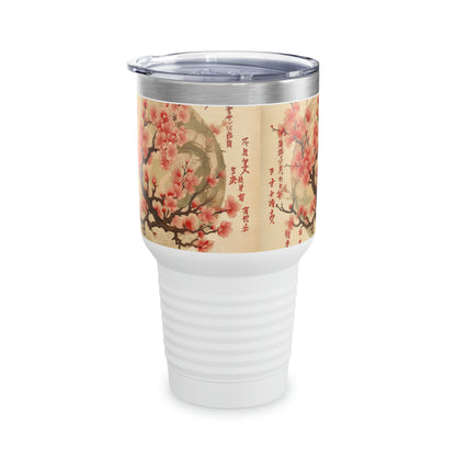 Whimsical Petal Whispers: Ringneck Tumbler with Enchanting Flower Drawings and Cherry Blossoms