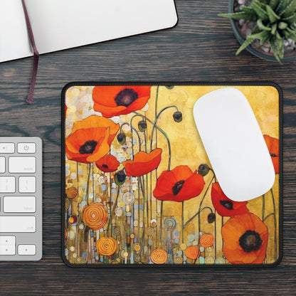 Elevate Your Sip: Gaming Mouse Pad Adorned with Gustav Klimt's Poppies