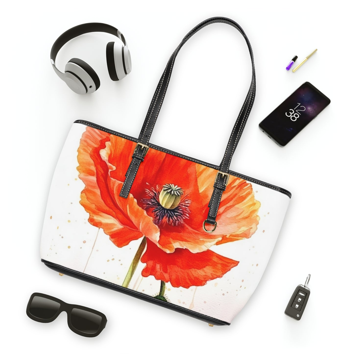 Watercolor Poppy Garden PU Leather Shoulder Bag: Unleash the Beauty of Nature