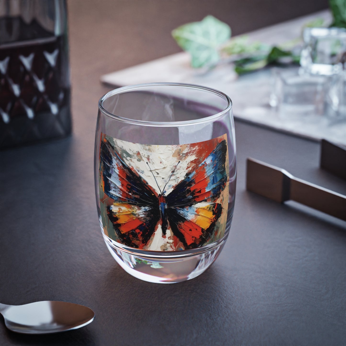 Whiskey Glass with Bauhaus-Inspired Butterfly Drawing: A Harmonious Blend of Art and Functionality