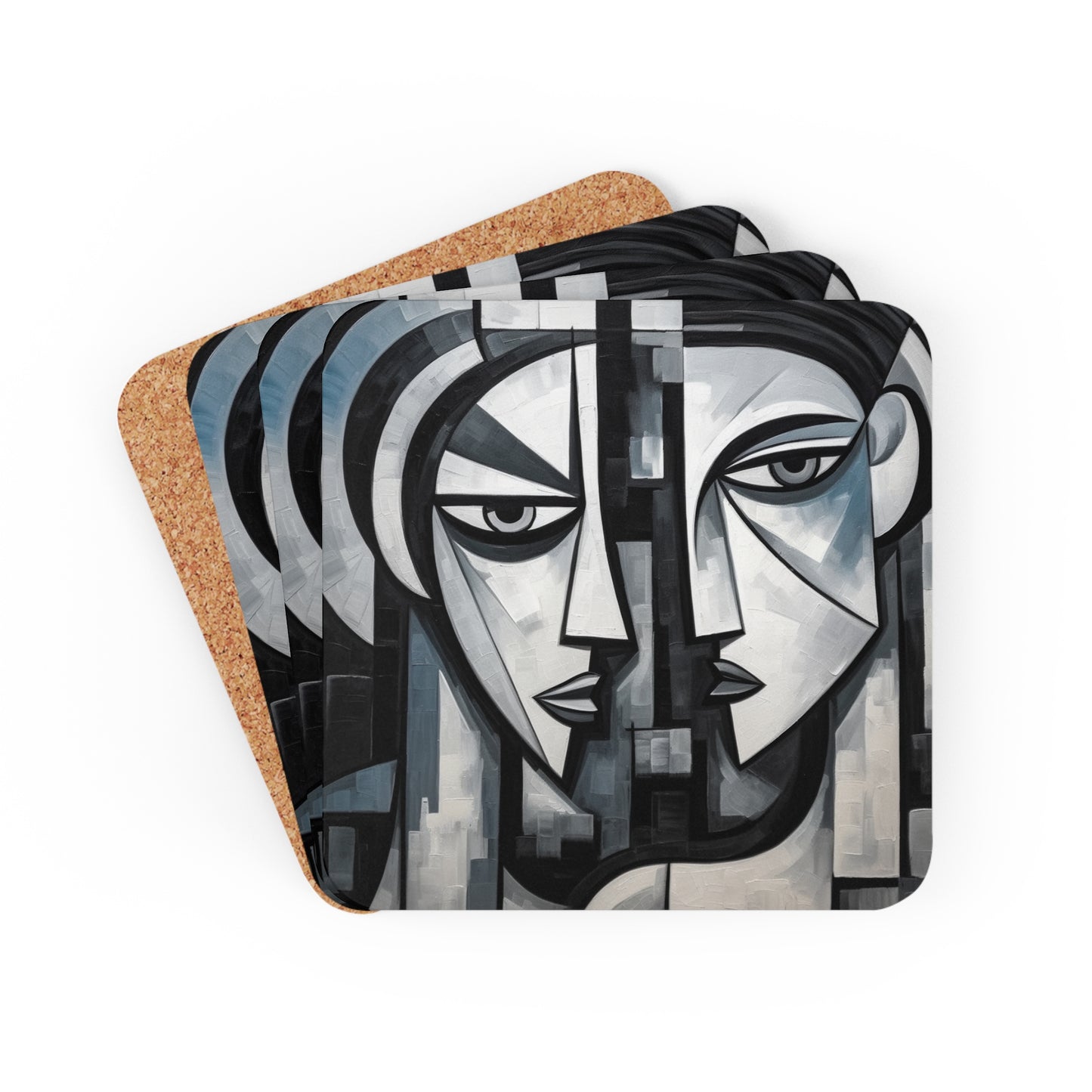 Cubist Paintings Corkwood Coaster Set: Captivating Brush Strokes