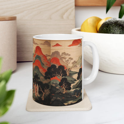 Ceramic Mug: Custom Japanese Tapestry - Infuse Your Coffee Break with Unique Artistic Expression