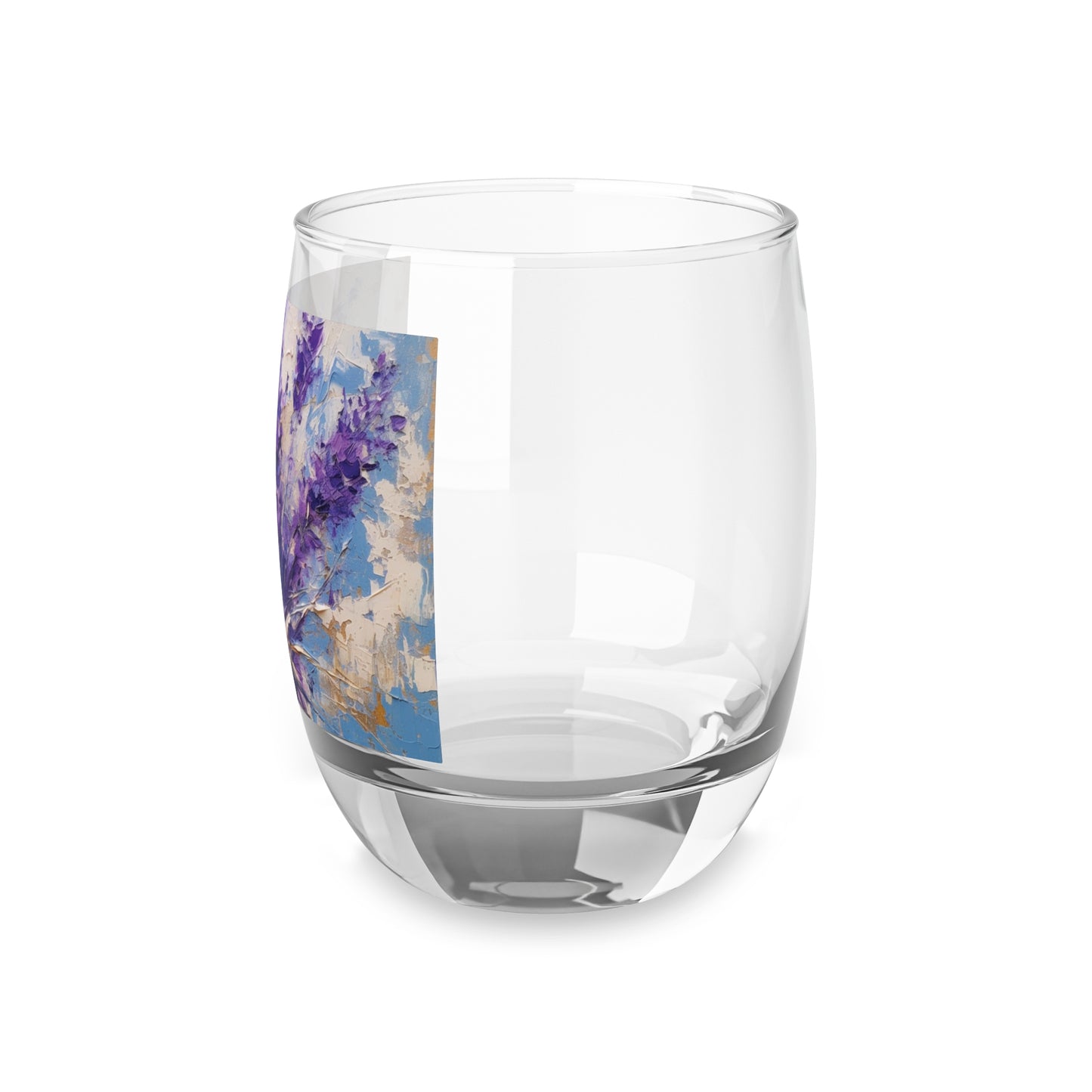 Vibrant Lavender Art on Whiskey Glass: A Floral Delight for Your Senses