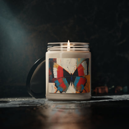 Bauhaus-Inspired Butterfly Symphony: Scented Soy Candle with Vibrant Colors and Intricate Details