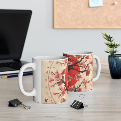 Tranquil Moments: Ceramic Mug featuring Cherry Blossom Drawings