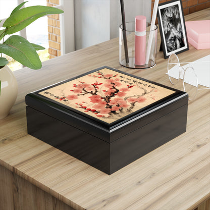 Floral Fusion: Jewelry Box Merging Cherry Blossom Beauty and Artistic Flower Drawings