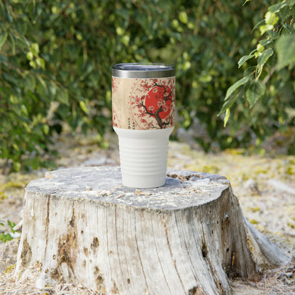 Blossom Brushstrokes: Ringneck Tumbler Featuring Captivating Cherry Blossom Artistry