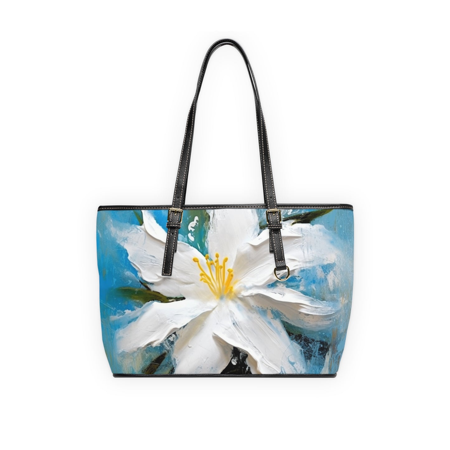 Ethereal Elegance: PU Leather Shoulder Bag featuring an Abstract Oil Painting of Jasmine