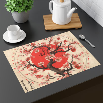 Nature's Brushstrokes: Placemat Featuring Captivating Cherry Blossom Drawings