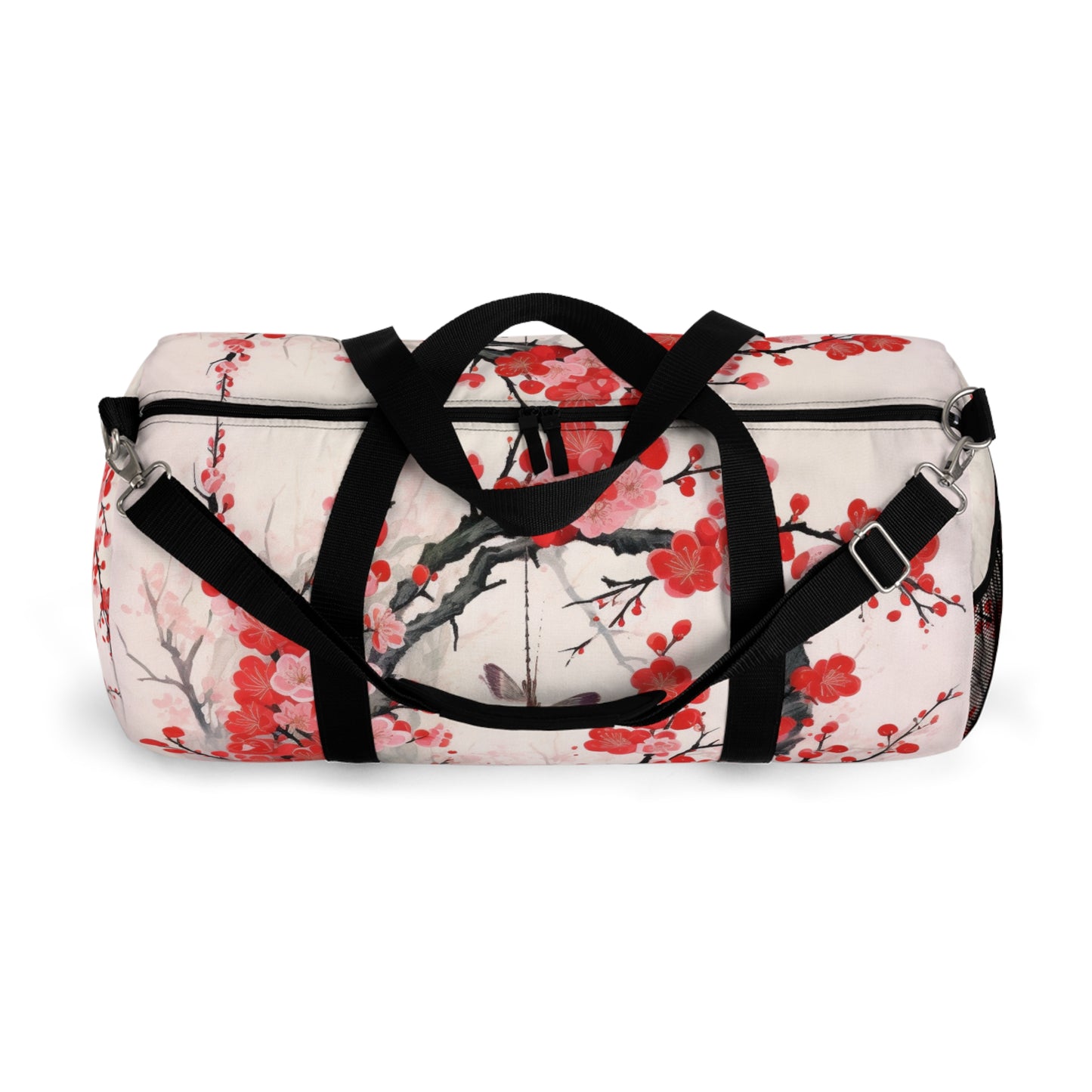 Cherry Blossom Delight: Duffel Bag Adorned with Intricate Flower Drawings and Artistry